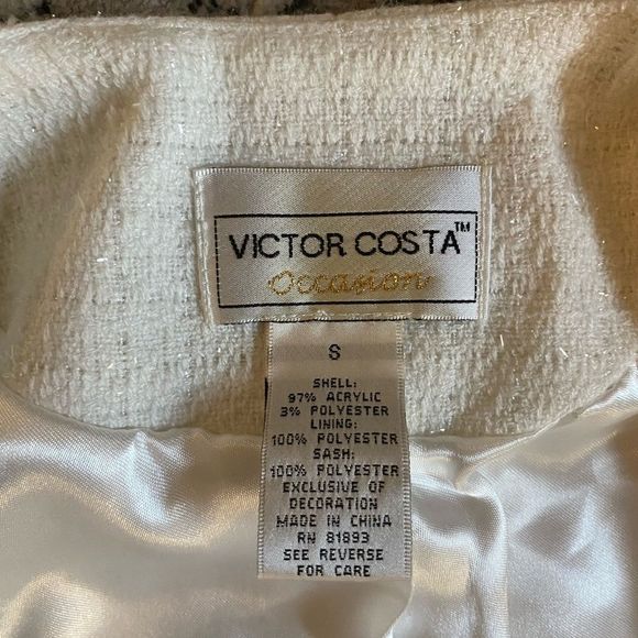 Vintage Victor Costa Tweed Creme Embellished Blazer Womens Small - Picture 4 of 9